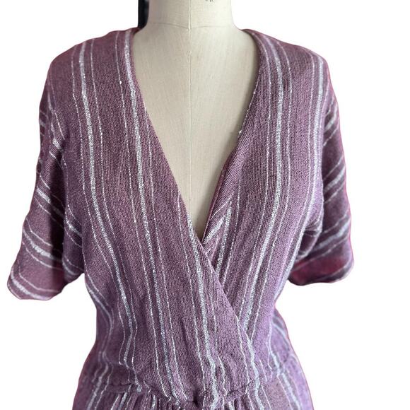 Vintage Womens Romper Small Mauve Stripes Straight Leg Resort Wear Tropical - Picture 2 of 7